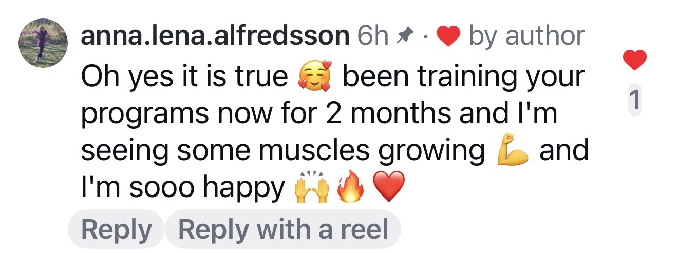 Instagram comment: two months into training and seeing muscles grow
